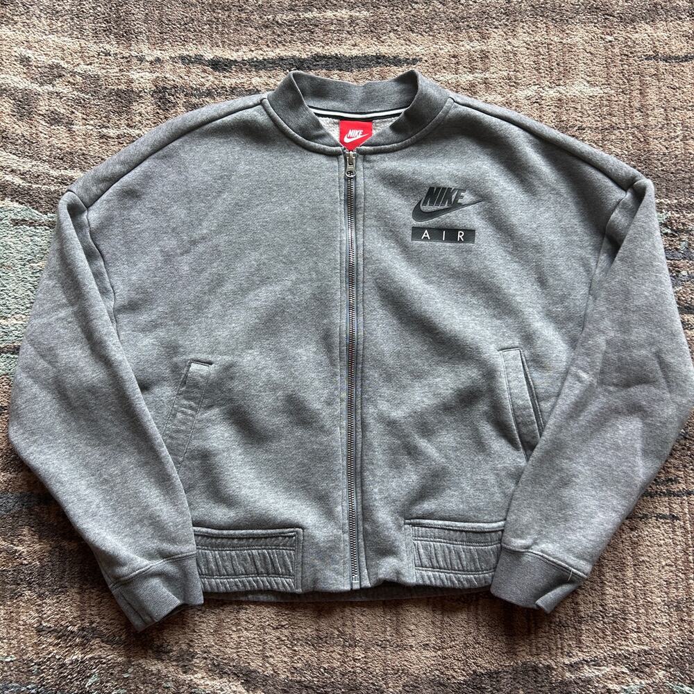 Women's Nike Air Heather Grey Zip Up Bomber Fleece Sweatshirt Jacket Sz Small S